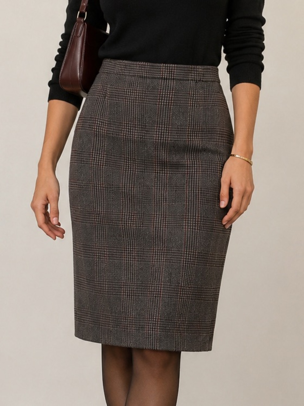 Escada Gray Plaid Pencil Skirt